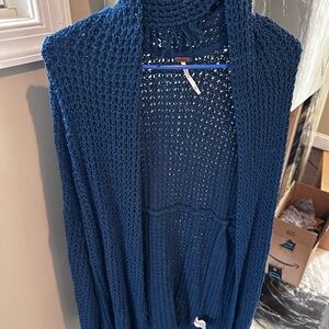 Blue Knit Open Cardigan